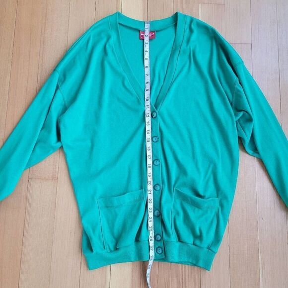 Vintage kelly green mens button front cardigan preppy pockets maximalist kidcore - Picture 6 of 10